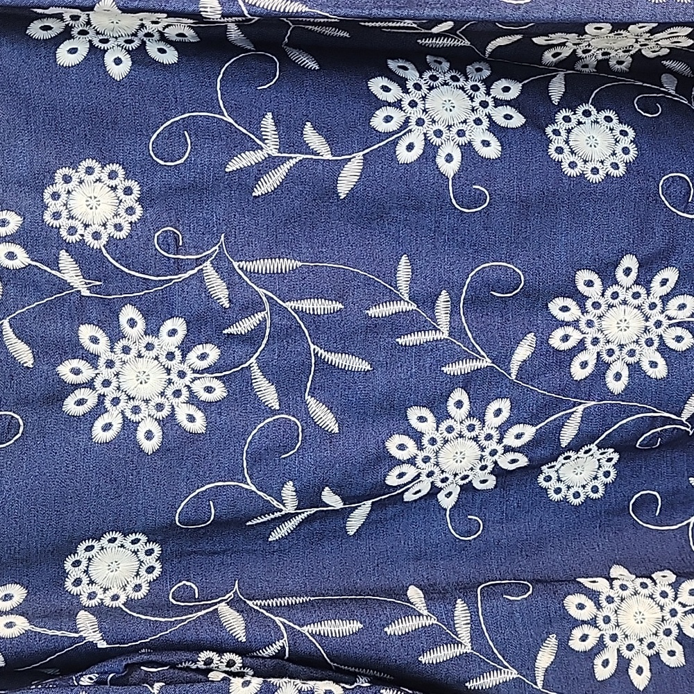 ANNE KLEIN Blue Embroidered Chambray Denim Dress 12 Floral Cotton Shift - Picture 6 of 16